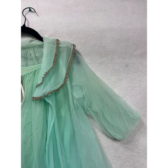 Vintage 80s Sheer Aqua Nightgown & Robe Set #6169 - Picture 6 of 8